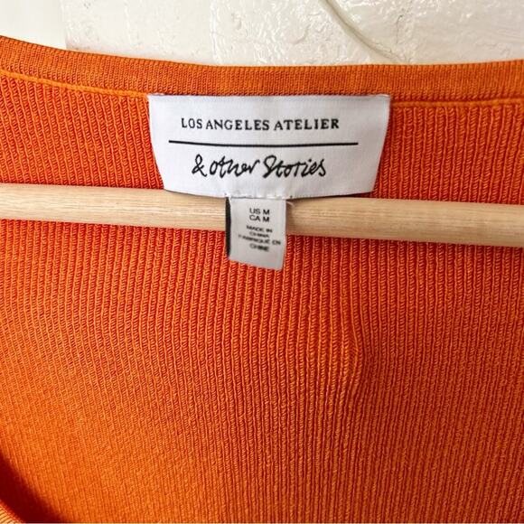 & Other Stories Orange Knit Keyhole Tank Top Ribbed Sleeveless Casual Size M - Picture 3 of 8